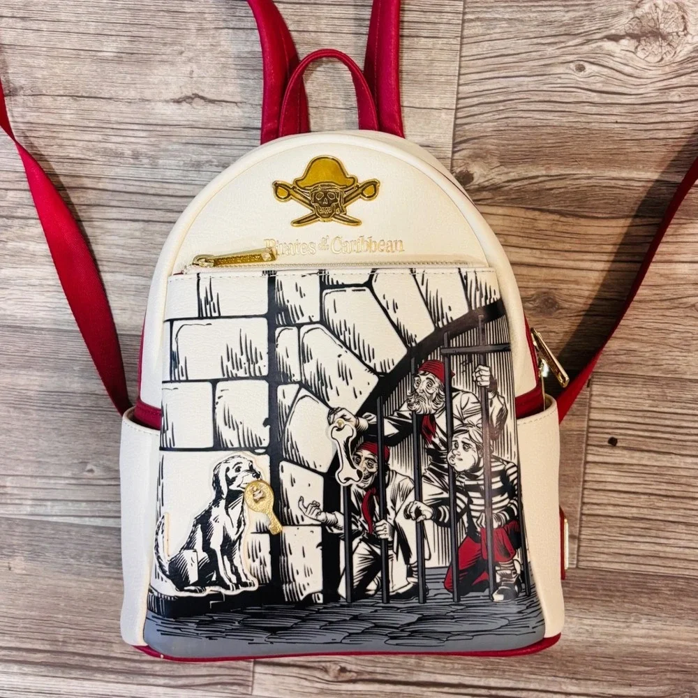 Disney Parks Loungefly Pirates of  Caribbean Jail Scene Mini Backpack Red White